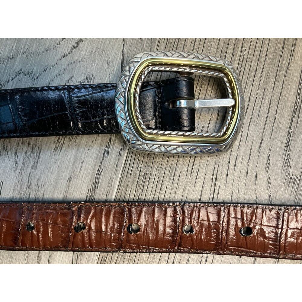 Brighton Womens Black Alligator Leather Embossed Silver Gold Casual Belt ML32